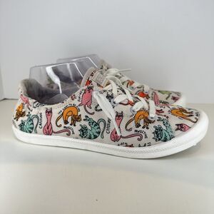 BOBS Skechers slip on Shoes Womens Size 8.5 Multicolor Cats Memory Foam Lace Up